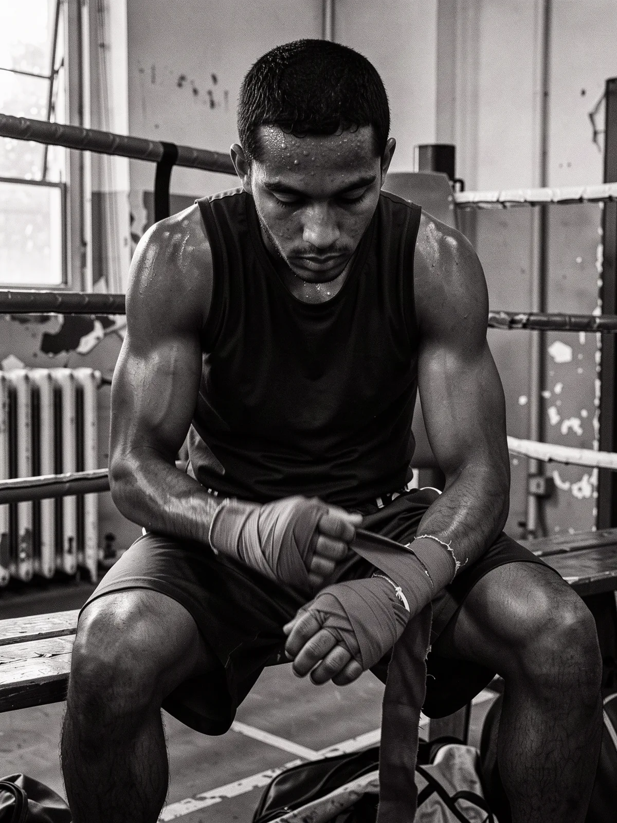 Boxeur, avant l’entraînement.