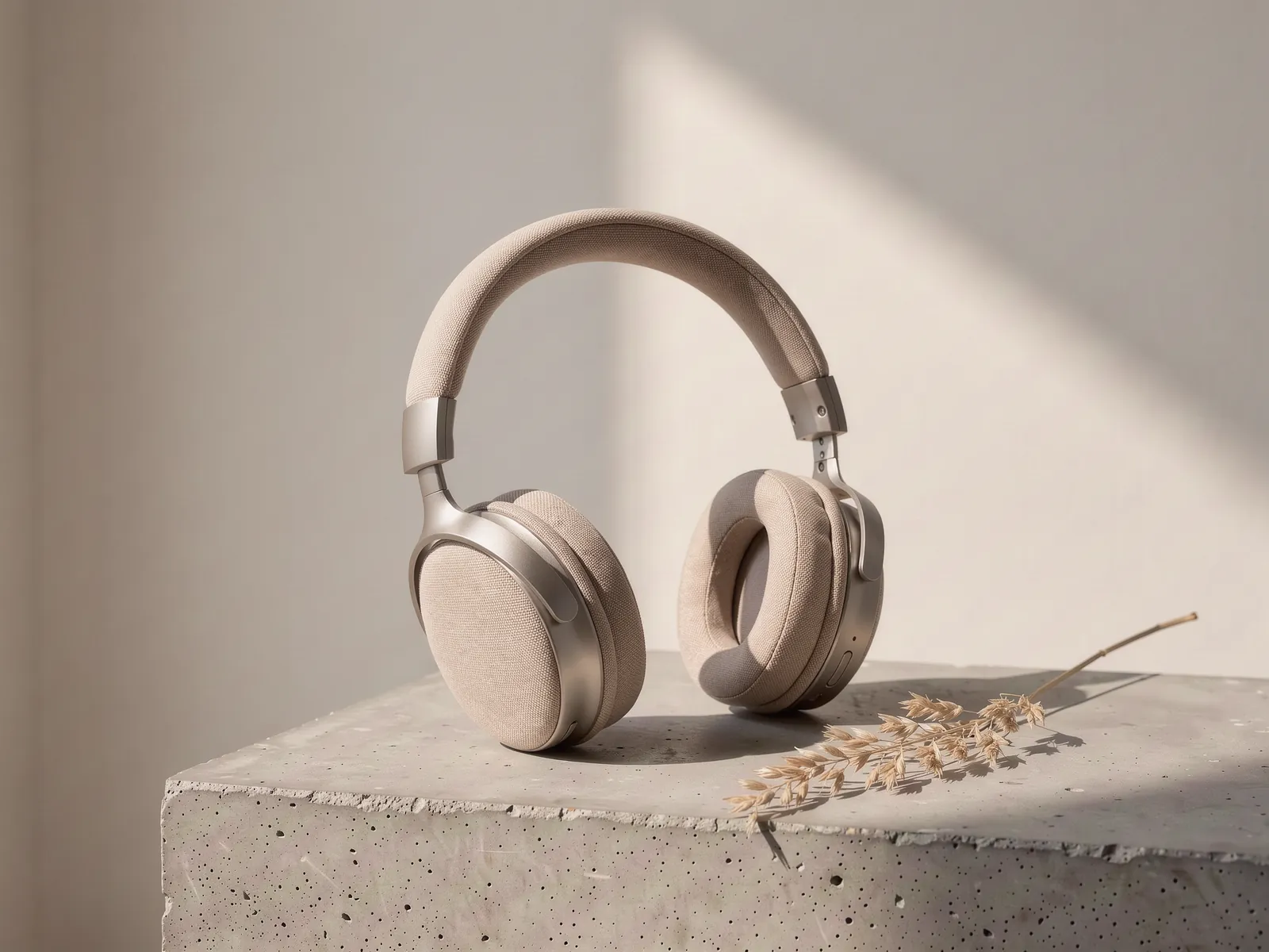 Casque audio sur socle béton.