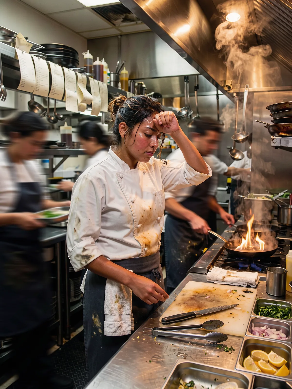 Coup de feu : la cheffe en plein service.