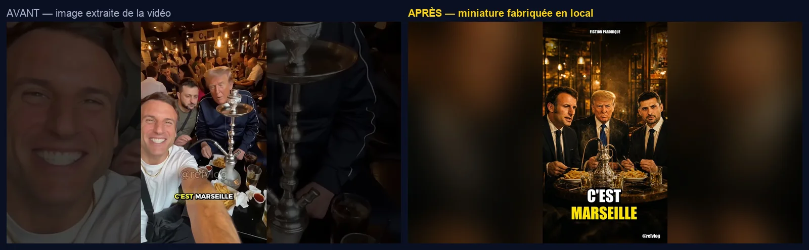Chicha à Marseille : même principe, slogan composé en post-production.
