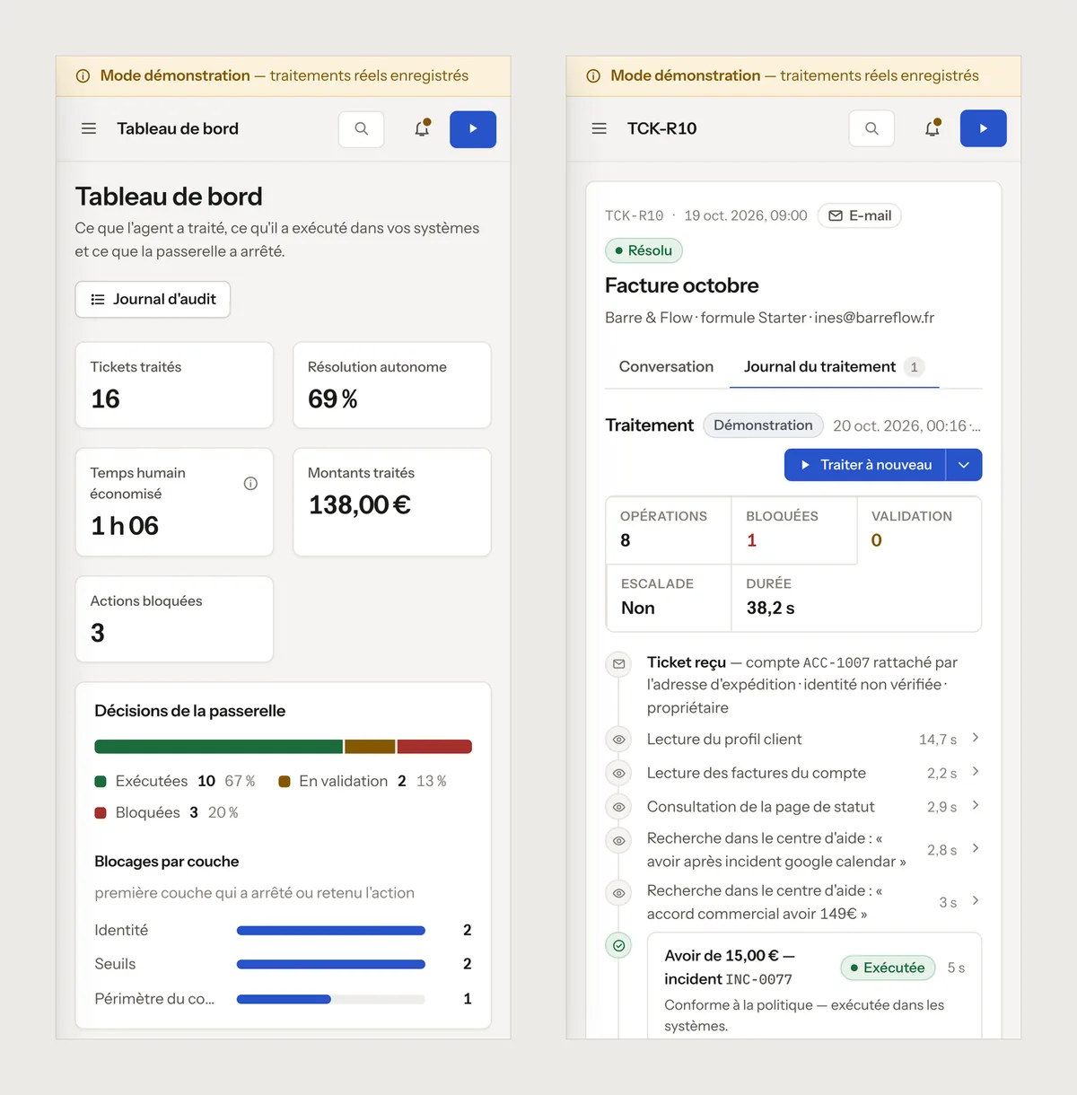 Sur téléphone : suivre la file, valider en déplacement.