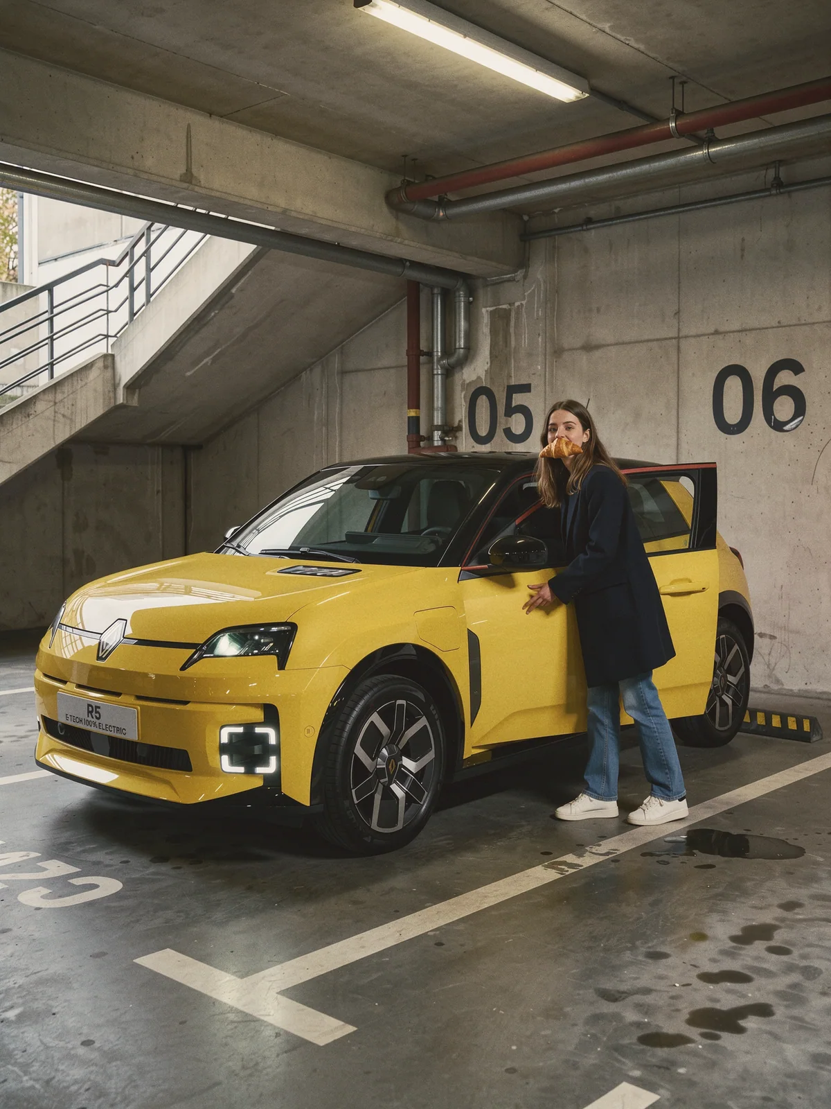 7&nbsp;h 12, le parking, le croissant.
