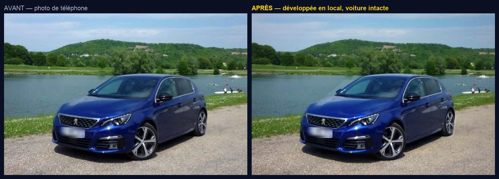 The first version, without AI: development and optics only, car untouched.