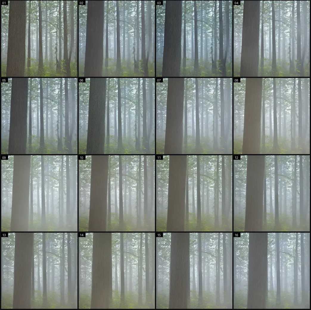 Les 16 images du plan forêt.